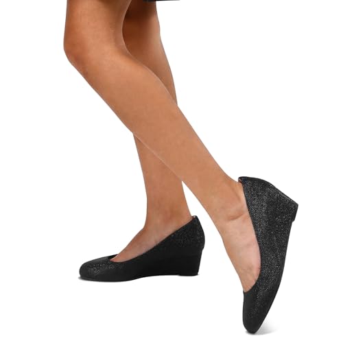 Image of mysoft Women's Wedge Pumps Low Heel Closed Toe 2in Dress Shoes