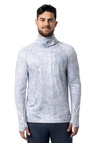 Coolibar UPF 50+ Men's Vented Andros Fishing Tee, Grey, Small, Water Print - Sun Protective