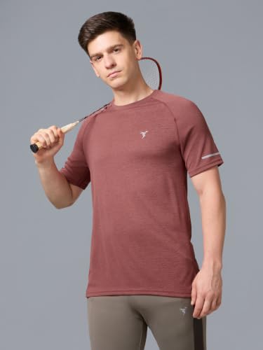 Image of TECHNOSPORT Men's Melange Slim Fit Round Neck T-Shirt Double Cool Raglan Sleeve Slip On Polyester for Gym Running Workout UPF50+ Anti Odour