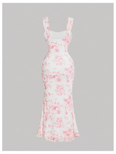 Image of GORGLITTER Women's Floral Summer Wedding Guest Dress Ruched Cocktail Party Bridal Shower Formal Beach Midi Sun Dresses