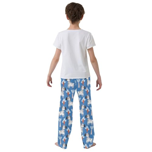 Boys' Pants Zebra Tree Blue Pattern Long Bottoms Jogger Pants Elastic Waist Trousers with Pockets S-XL 5