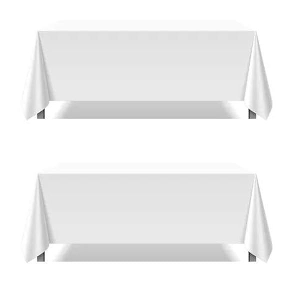 Pomp Zuiver wit 90 "x 132" vloerlengte popeline polyester tafelkleed (2 stuks) | rimpel vlekbestendig gemakkelijk te onderhouden premium stof | Past op 6FT rechthoekige tafel