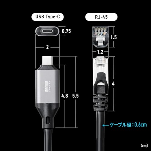 サンワダイレクト USB-C LAN 変換ケーブル 3m カテゴリ6 1Gbps MACアドレスパススルー対応 イーサネットケーブル ギガビット Type-C RJ45 500-LAN6KC03 の商品画像 5