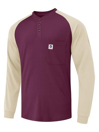 Image of VANDISI FR Flame Resistant 6.5oz Lightweight Cotton Two Tone & Henley Shirt for Men - Long Sleeve Fire Retardant
