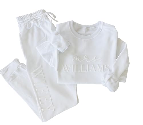 Up2ournecksinfabric - Peronalized Gift - Embossed Bridal Gift Set - Mrs. Sweatshirt - New Mrs. Set - Mrs. Sweatshirt - Wifey Sweatpants - New Mrs. - Honeymoon Outfit - New Mrs. Joggers