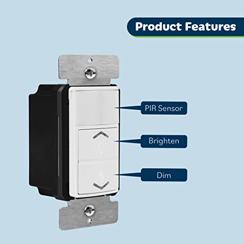 Topgreener Motion Sensor Light Switch Dimmer, Electronic Dimmer With Pir Motion Sensor, Occupancy & Vacancy Modes, 150W Led/Cfl, Single-Pole, Ul Listed, Tdods5-120, White #TOP1