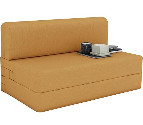 Image of NUVOLE Golden Sofa Cum Bed for One Seater | Imported Velvet Fabric, Washable Cover, Cushion Included | 3' x 6' Feet | Portable & Space-Saving Furniture for Home /Office