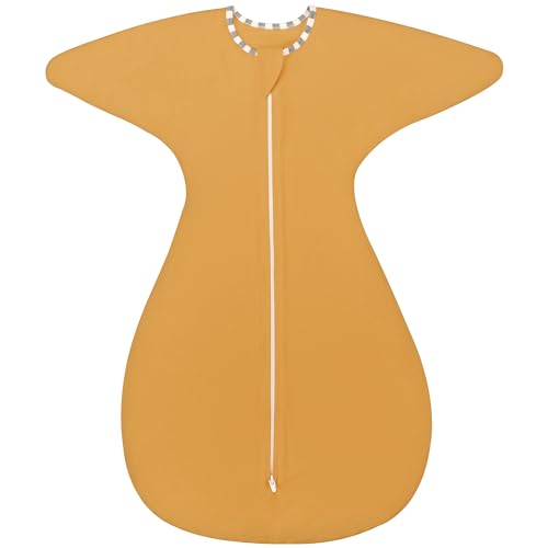 Image of ZIGJOY Shark-Fin Transitional Swaddle for Newborn - 0.5 Tog Rayon Made from Bamboo Transition Swaddle Sleep Sack 0-3 Months Baby Arms Up Swaddle Blanket with 2-Way Zipper, Orange
