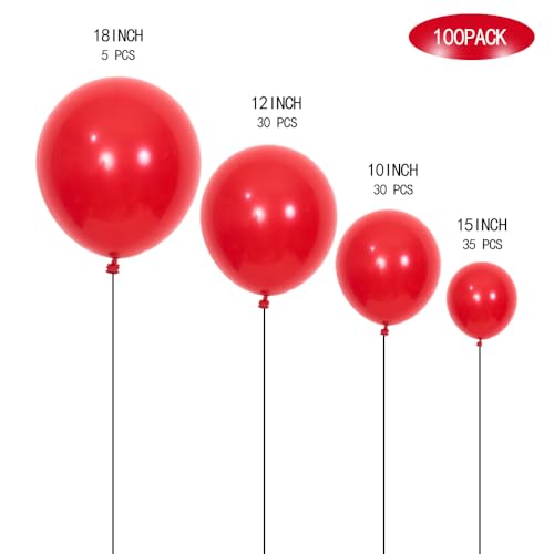 Image of Latex Balloons, 100-Pack Different Sizes 18 12 10 5 Inch Party Balloon Garland Kit (Red)