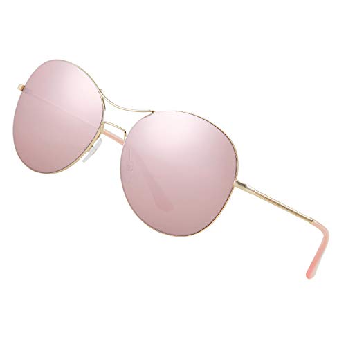Elegear Gafas Rosas Mujer Redonda - Gafas de sol Redondo 2020, Marco de acero inoxidable, Lente PC Protección 100% UV400 con increíble mejor color y claridad (Gafas Rosas)