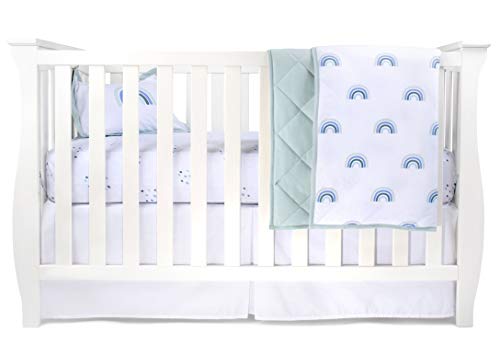 Image of Ely's & Co. Baby Crib Bedding Sets for Boys and Girls — 4 Piece Set Includes Crib Sheet, Quilted Blanket, Crib Skirt, and Decorative Toddler (Blue Rainbow, 4 Piece)