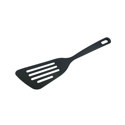 Fackelmann Paletta lunga forata da cucina in Nylon, materiale antiaderente, resistente al calore fino a 200°, lavabile in lavastoviglie, colore nero opaco, Dimensioni 31 x 7,3 cm