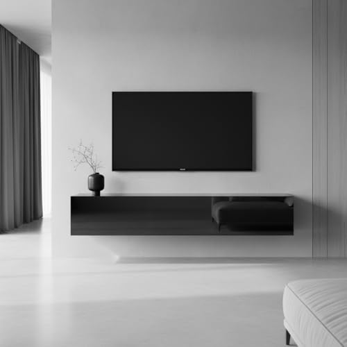 InnoFurn Lowboard Lia, hängendes Tv-Board, Moderner Fernsehschrank 165 cm lang Fernsehtisch, Schwarz matt/Schwarz Hochglanz (38,5 x 165 x 30 cm)