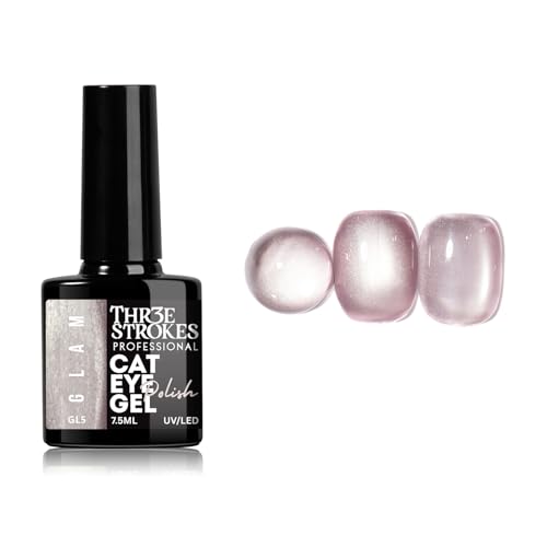 Image of THR3E STROKES Cat Eye Nail Set for Pink Brown Glitter Holographic Eye, Salon Manicure and Nail Art DIY at Home, Bright Moonlight (GLAM)
