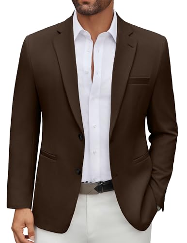 COOFANDY Mens Casual Blazer Regular Fit Lightweight Two Button Sport Coat Suit Jacket Brown