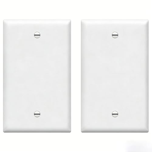 SIZNSUGA 1-Gang Blank Wall Plate Cover Gloss Finish Standard Size 1-Gang 4.51 x 2.76 Polycarbonate Thermoplastic Electrical Covers for Unused Outlets/Switches White 2 Pack