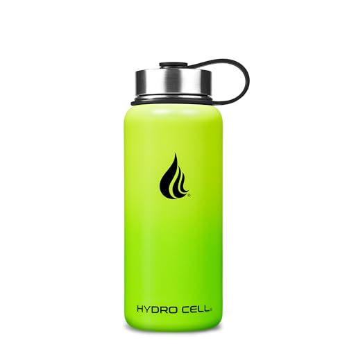 Image of HYDRO CELL Stainless Steel Insulated Water Bottle with Straw - For Cold & Hot Drinks - Metal Vacuum Flask with Screw Cap and Modern Leakproof Sport Thermos for Adults (Neon 32oz)