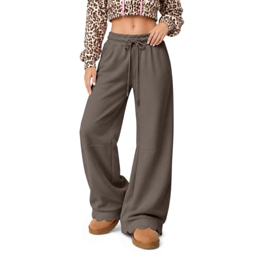 Wide Leg Sweatpants Women Scalloped Baggy Elastic Waist Sweatpants Pants - image 4