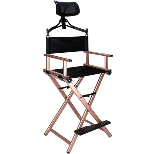 Silla de maquillaje con reposacabezas, silla de director plegable portátil, marco de aluminio, ligera y plegable, ideal para artistas de maquillaje y directores en el set