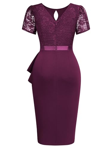 Image of Miusol Women's Elegant Scoop Neck Puff Sleeve Floral Lace Ruffle Style Cocktail Party Dress