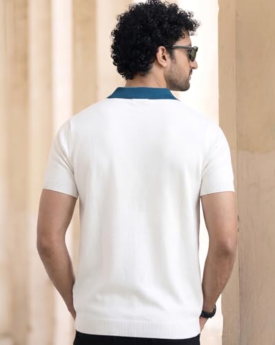 Image of AUSK Men's Zip Collar Polo Tshirt | Cotton Rich Material | Half Sleeves | Modern Knit Panel Work | Regular Fit