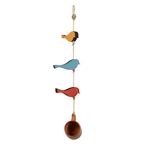 Image of Aakriti Art Creations Hanging Bird Feeder | Blue Teracotta Cup with Metal Bird Motifs | Decorative Outdoor & Indoor Bird Feeders, Garden Decor, Home Decor, Handcrafted Wind Chime, Feng Shui