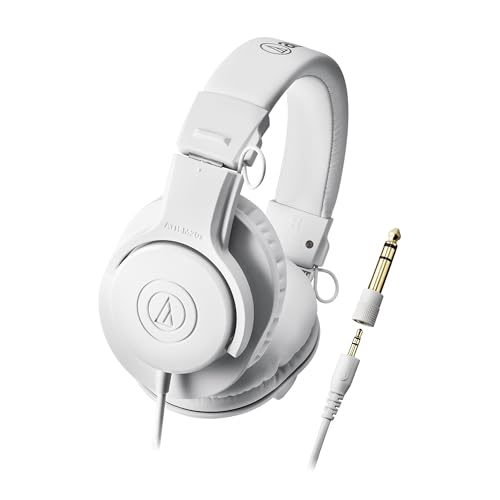 Image of Audio-Technica ATH-M20xWH Professional Monitor Headphones - White Bundle with Case and Austin Bazaar Polishing Cloth