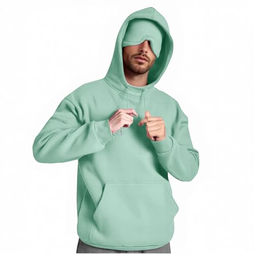 Men's Hoodie with Eye Mask Hooded Sweatshirt Casual Pullover Hoodie Moisture Wicking Travel Outwear Outfits