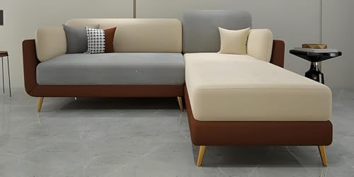 Image of Stylish & Luxury Cushioned Couch Relax sectional Sofa in Fabric & Velvet and Heavy Duty Sofa for bedrooms Living Rooms Guest Rooms Home and Office-(LHP 4 Seater Brown & Beige).
