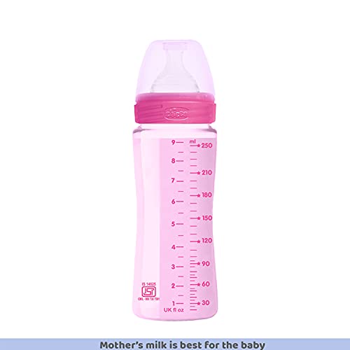 Image of Chicco Well-Being 250ml Baby Coloured Feeding Bottle, Advanced Anti-Colic System, BPA Free, Hygienic Silicone Teat, Milk Bottle for Babies & Toddlers (Pink)