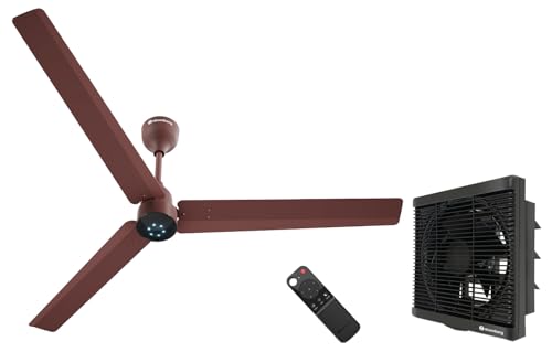 Image of atomberg Renesa 1400mm BLDC Motor 5 Star Rated Ceiling Fans for Home with Remote Control (Matte Brown) Efficio 250mm (sweep size) BLDC motor Energy Saving Exhaust Fan (Black)