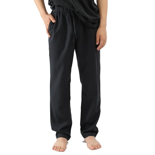 Men Tencel Linen Casual Pants Comfortable Straight Leg Slim-Fit Lounge Linen Trousers