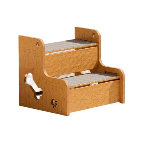 CYWOPVEQペット階段 犬用ステップ 犬用階段 犬 スロープ 天然木材製 滑り止めマット付き 犬用踏み台 小型犬 中型犬 高齢犬用 収納便利 木色 (2段)