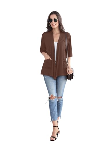 Image of ADANIKI Women 2026 Summer Lightweight Cardigan, Short Sleeve Open Front Casual Trendy Womens Kimono Cover Up with Pocket