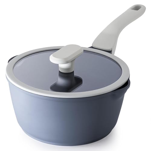 Image of PRICUSIS Nonstick Saucepan with Lid, 2.7 Quart Ceramic Sauce Pan, Non Toxic Sauce Pot with Pour Spouts for Multipurpose Use, PTFE, PFOA & PFAS Free, Induction Compatible.