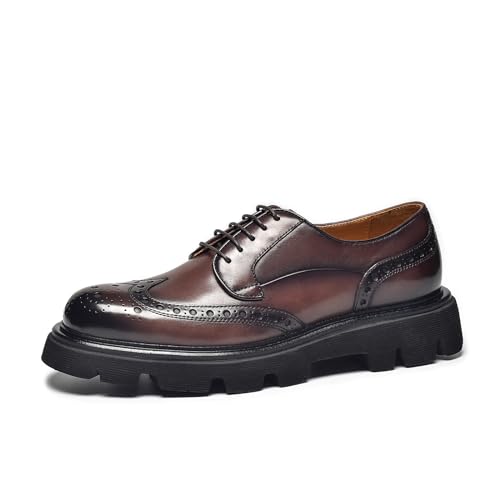 Image of BEAU TODAY Men's Wingtip Oxfords, Brogue Lace-Up Business Dress Derby Shoes | Genuine Cow Leather, Sheepskin Lining, Non-slip EVA Platform Outsole, Wingtip Brogue Design, Versatile For Work or Daily Life