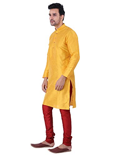 Image of HUZUR Men's Silk Solid Straight Long Kurta Pyjama Set| Ethnic Wear