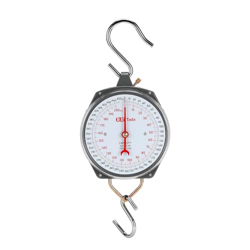 Tada Game Scale 450lb Mechanical Hanging Scale with 8 Inch Dial, Heavy-Duty Design for Kitchen, Fishing, Outdoor Use, and Farms