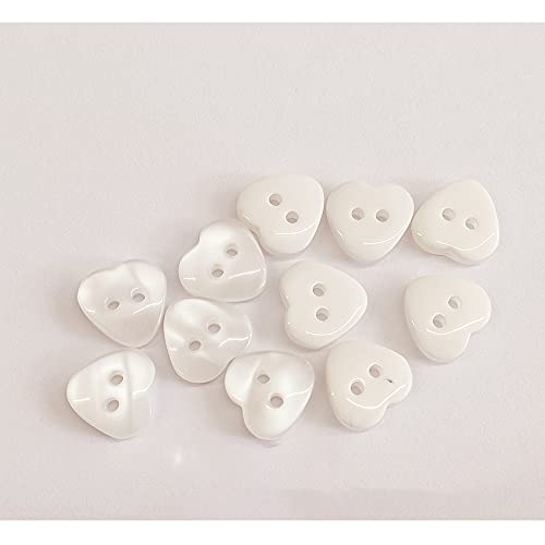 50 PCS Heart Multi-Color 2 Holes Resin Buttons Clothing Decoration Sewing Scrapbooking Card Making DIY (White)