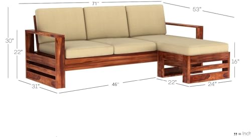 Image of Sheesham Solid Wood L-Shape Sofa for Living Room (L-Shape) (Teak)