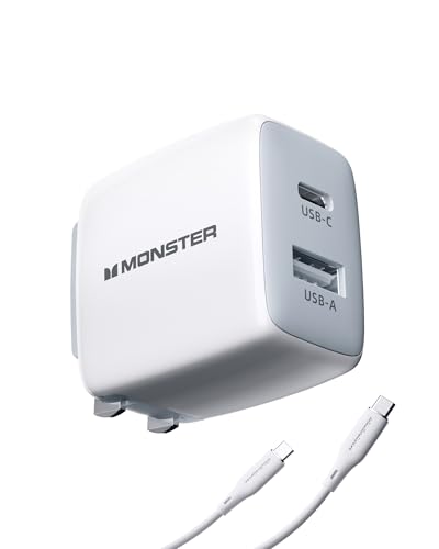 Monster USB C Charger, 25W Super Fast Charger with USB C Cable, Wall Charger with Foldable Plug for iPhone 15/15 Plus/15 Pro/15 Pro Max, Samsung Galaxy, iPad Pro, Pixel