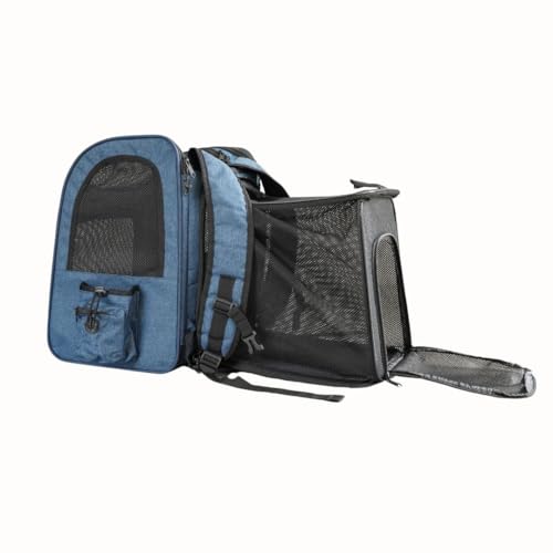PetGround 拡張可能 ペット リュック キャリーバッグ 犬 猫 大容量バッグ 避難用 簡易ケージ 小型犬 中型犬 キャリーケース 折りたたみ ソフトクレート (ブルー)