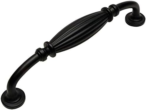 Cosmas 10 Pack 7120FB Flat Black Country Style Cabinet Hardware Ribbed Handle Pull - 5" Inch (128mm) Hole Centers
