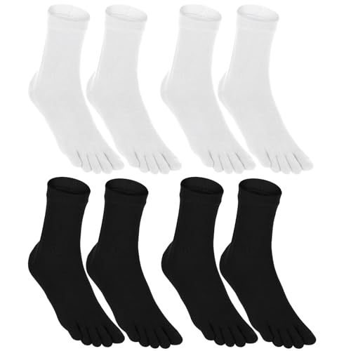 Lnngub 4 Paare Zehensocken, Fünf Finger Socken aus Baumwolle 36-39 Einheitsgröße Socken für Damen Atmungsaktive Sportsocken für Laufen, Tennis, Basketball, Wandern, Radfahren, Alltag(2 Farben)