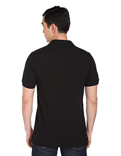 Men Black Solid Pique Knit Cotton Polo Shirt