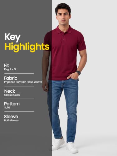 Image of Beyoung Imported Poly Regular Fit Solid Polo Tshirt for Men | Collar Tshirt | Half Sleeves | Solid Casual T-Shirt