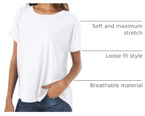Image of Herou Women Loose Fit T-Shirts Soft Short Sleeve Crew Neck Casual Tee Tops | Lightweight,Basic,Workout,Comfortable,High Low Hem,Oversized