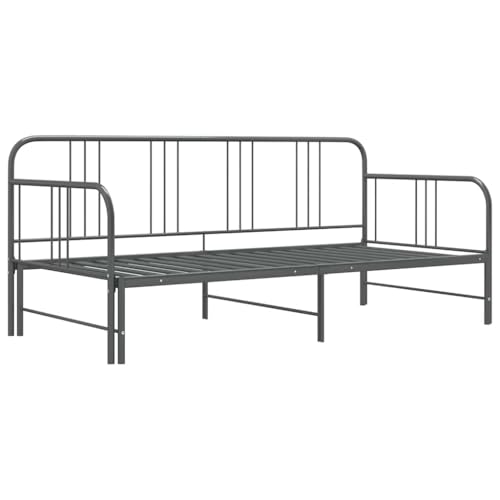 vidaXL Ausziehbett Sofabett Ausziehsofa Bettgestell Tagesbett Schlafsofa Gästebett Bett Metallbett Bettsofa Sofa Couch Grau Metall 90x200cm