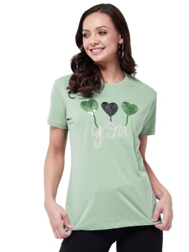 Image of Modeve Women Printed Cotton Blend Half Sleeve Round Neck T-Shirt for Summer