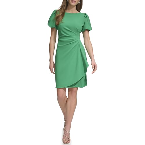 Image of DKNY Women's Short Sleeve Boat Neck Side Ruched Dress